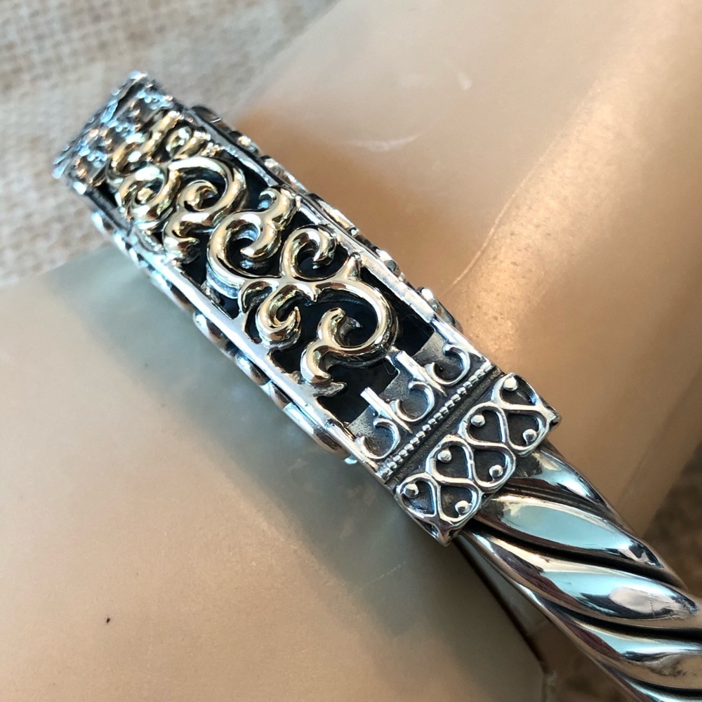 RARE 14k Gold Sterling Silver .925 Filigree Hinge Twisted Cuff Silpada Bracelet - Picture 7 of 8